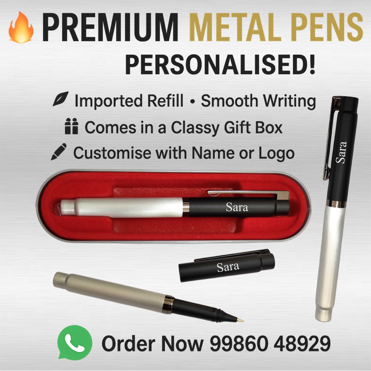 Personalised Premium Metal Pen ā Black n Silver